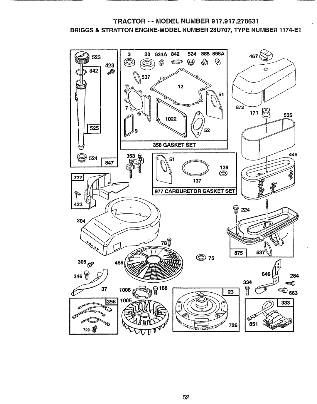 Craftsman 917.270631 owner manual Carburetor Gasket SET 