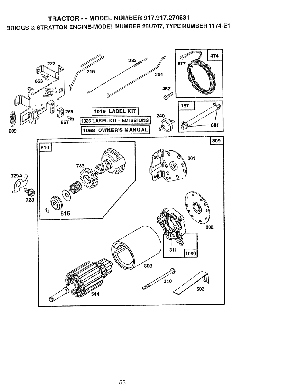 Craftsman 917.270631 owner manual Tractor - Model Number, 615 