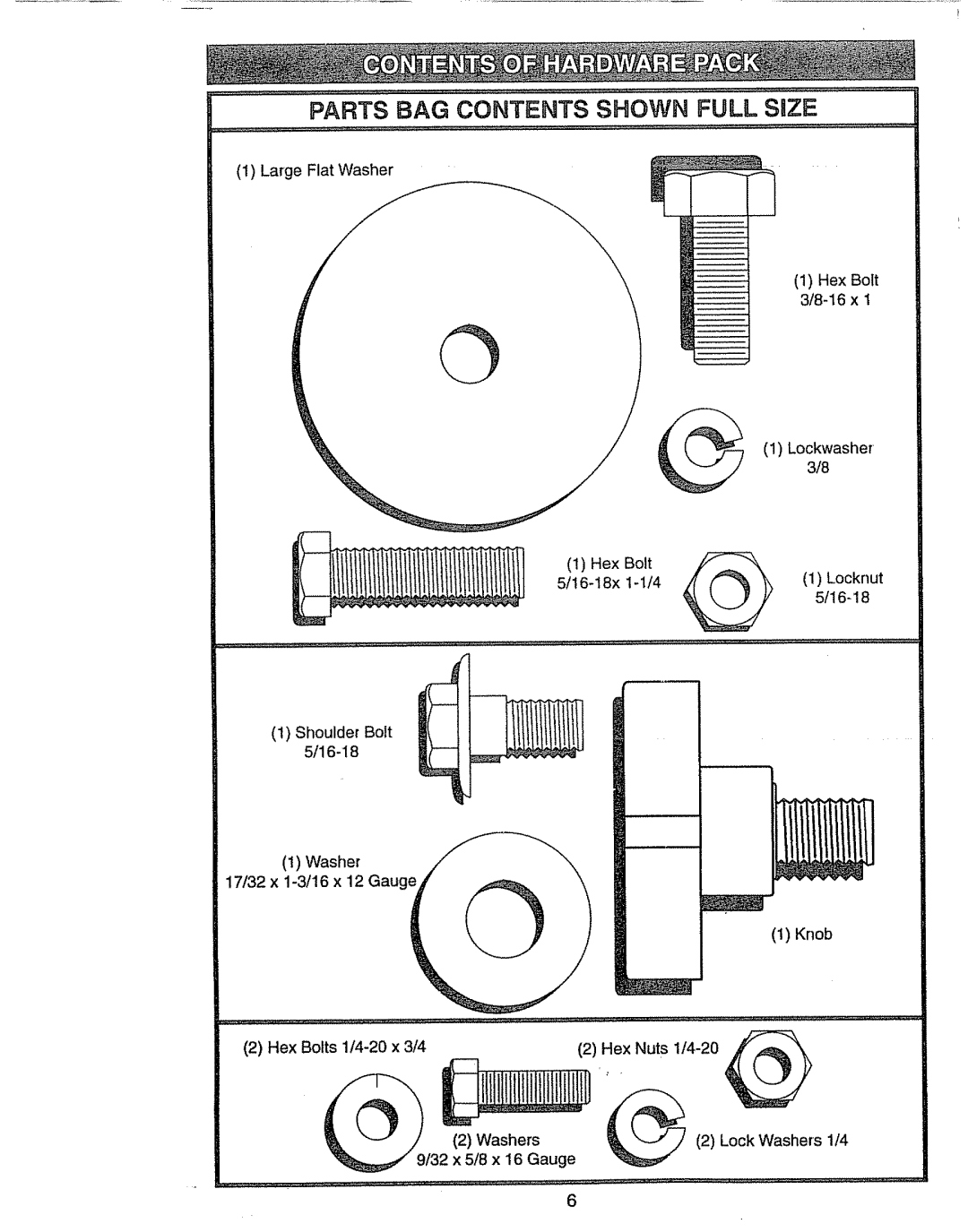 Craftsman 917.270631 owner manual Parts BAG Contents Shown Full Srze 