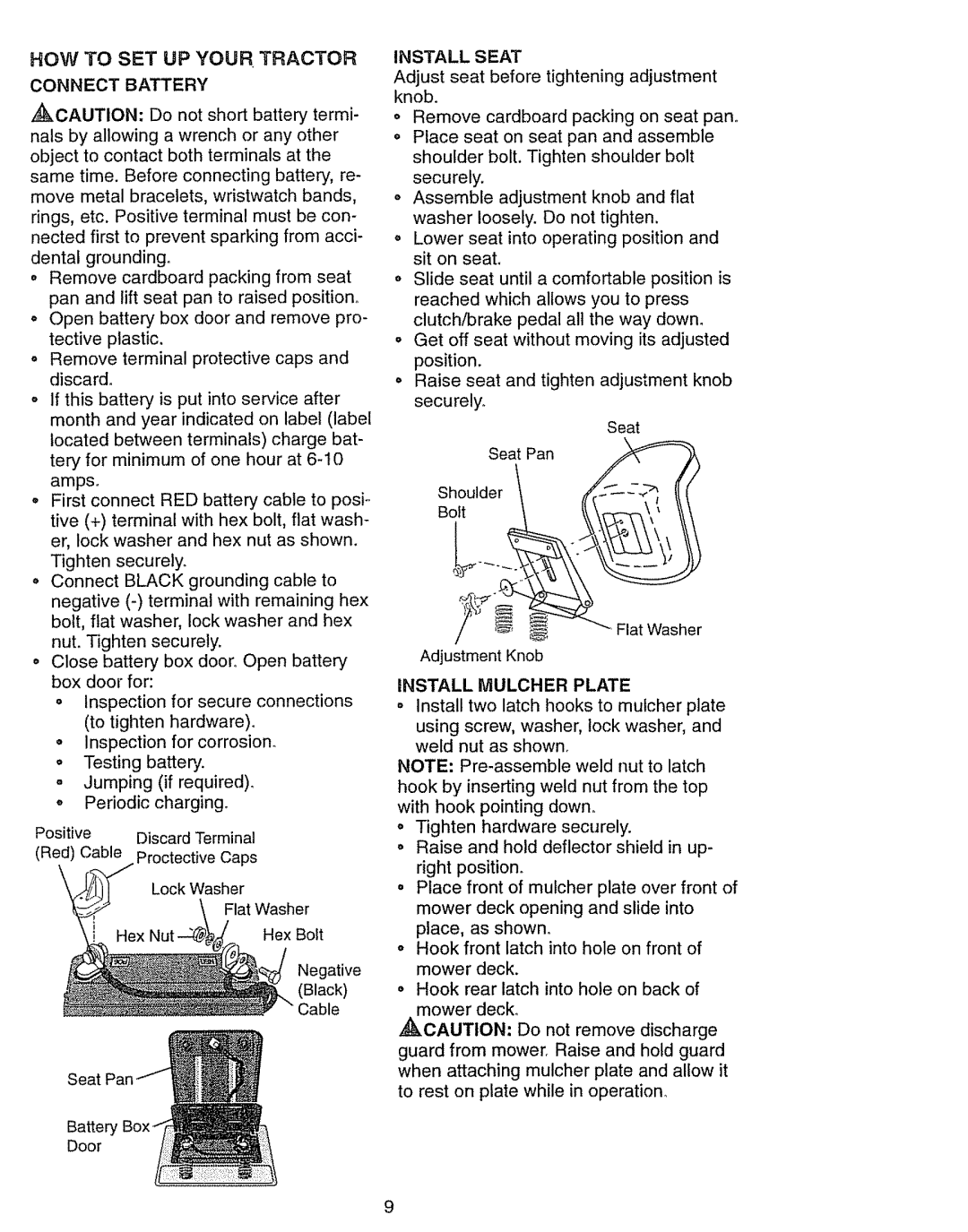 Craftsman 917.270631 owner manual Install Seat, Install Mulcher Plate 