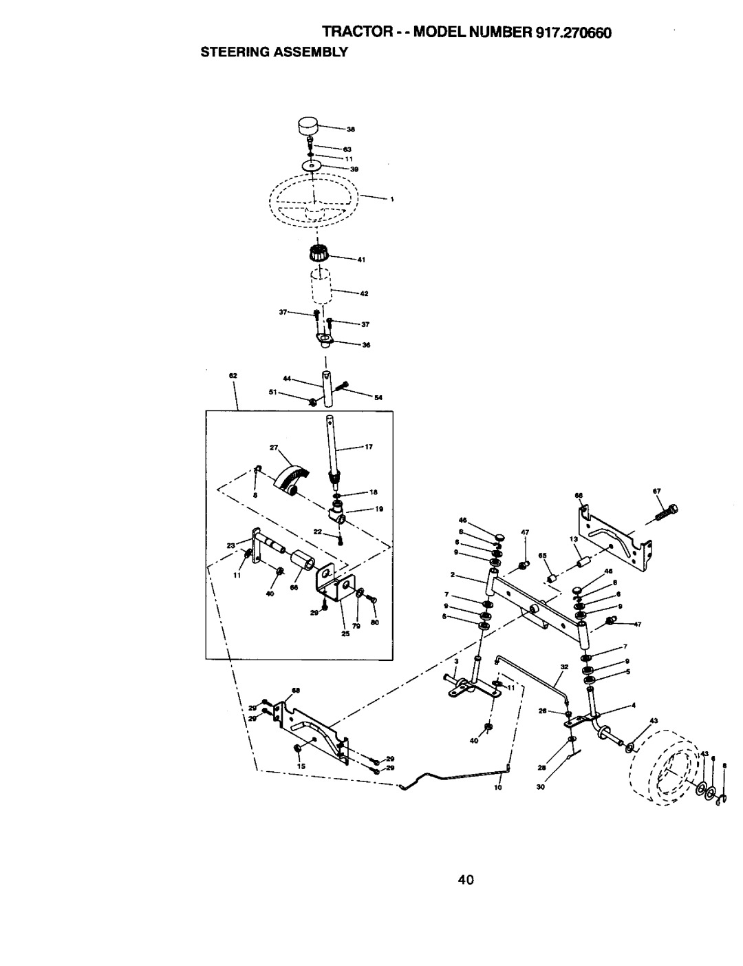 Craftsman 917.27066 owner manual Tractor - Model Number Steering Assembly 