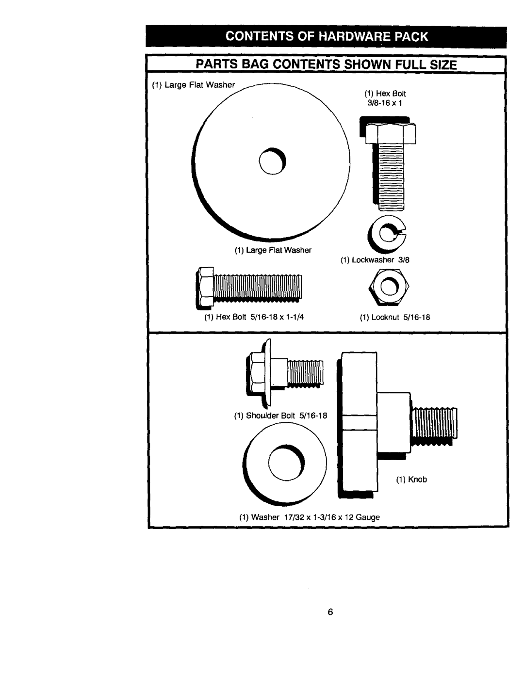 Craftsman 917.27066 owner manual Parts BAG Contents Shown Full Size 