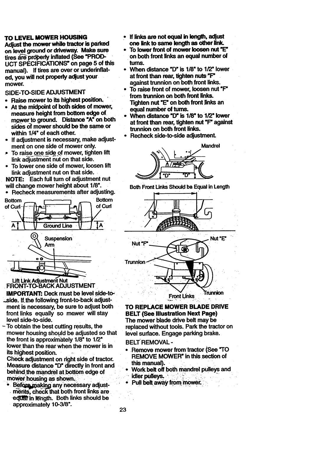 Craftsman 917.270711 owner manual Pu!lbeit ayfr.O.m-m0wec, To Level Mower Housing, Belt Removal 