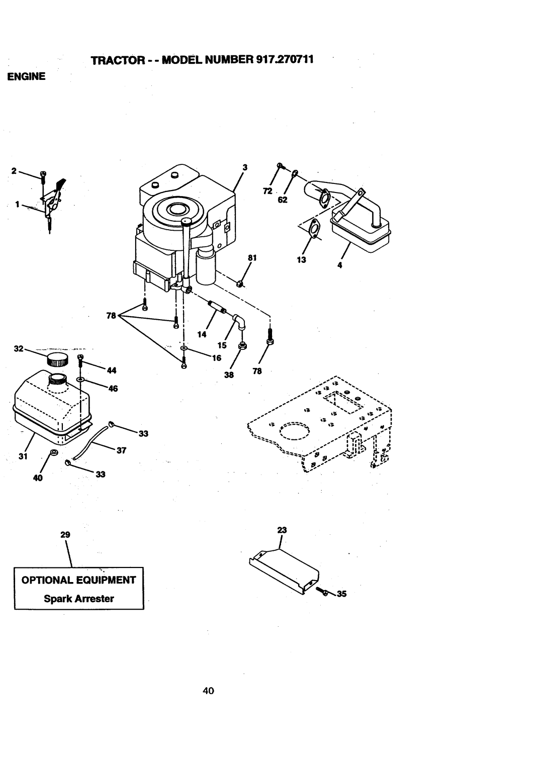 Craftsman 917.270711 owner manual Tractor - Model Number 917#.70711, Engine Optional Equipment 