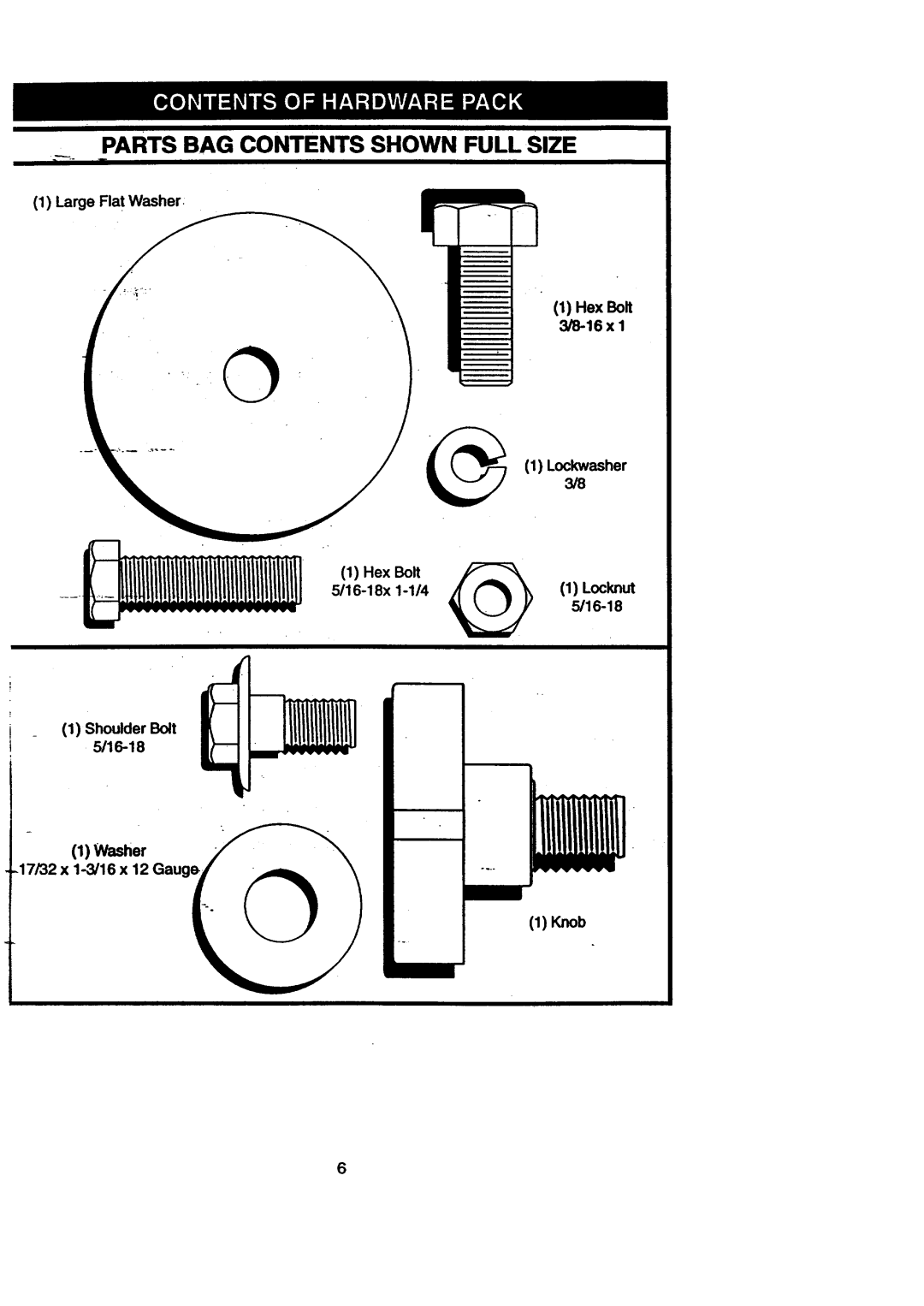 Craftsman 917.270711 owner manual Parts BAG Contents Shown Full Size 