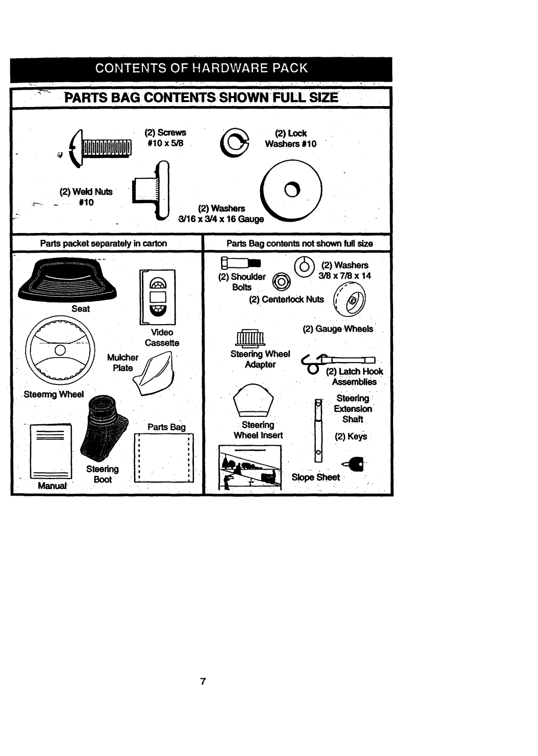 Craftsman 917.270711 owner manual Parts BAG CONTENTS,-SHOWNFULL Size 