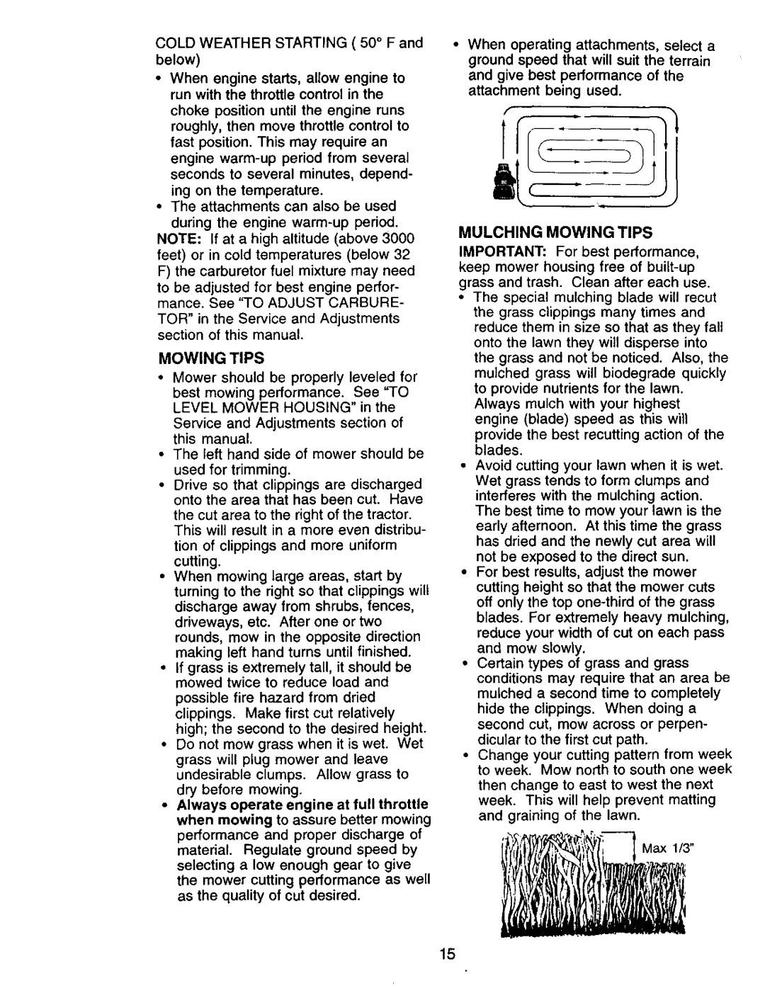 Craftsman 917.270732 owner manual Mulching Mowing Tips 