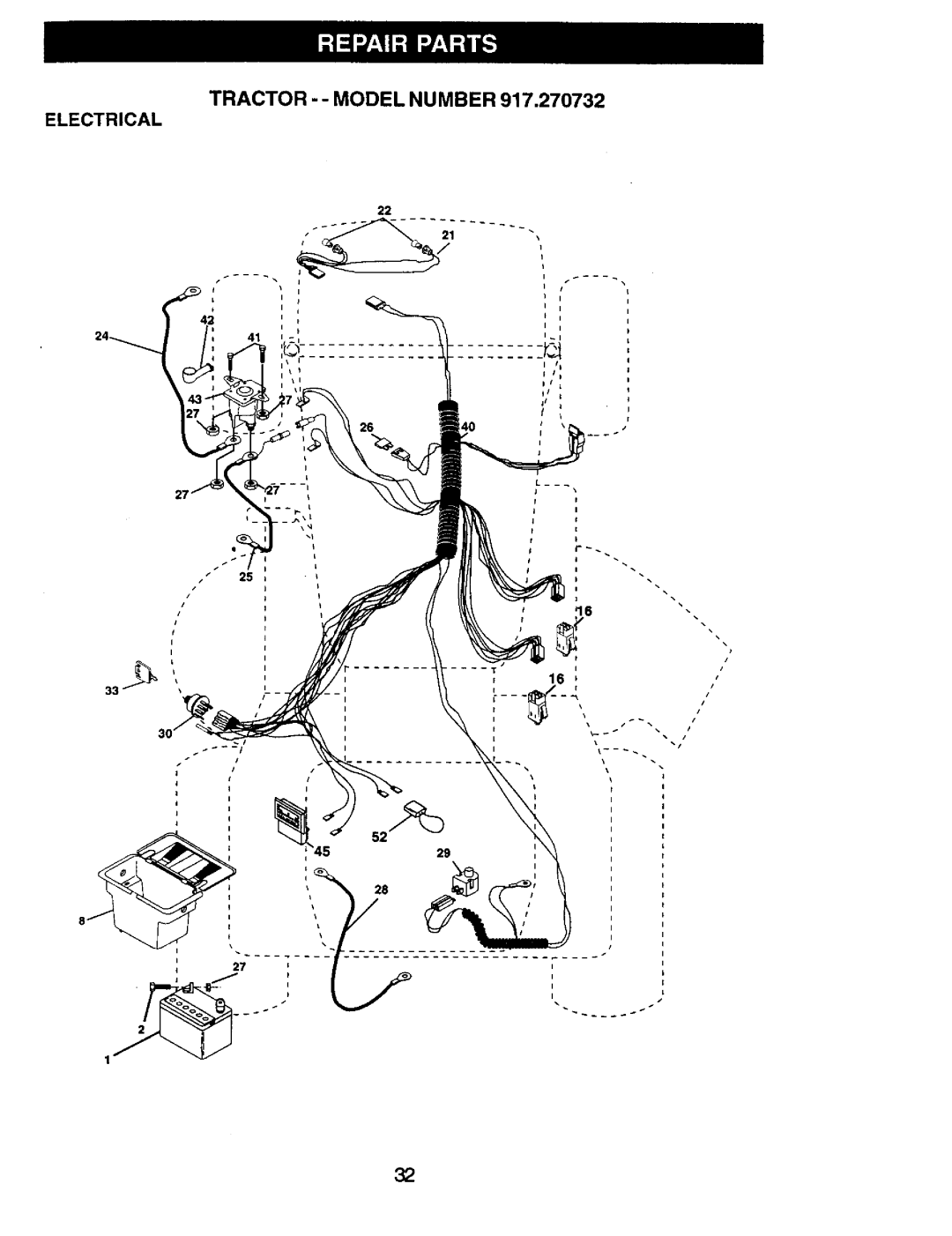 Craftsman 917.270732 owner manual Tractor --MODEL Number Electrical 