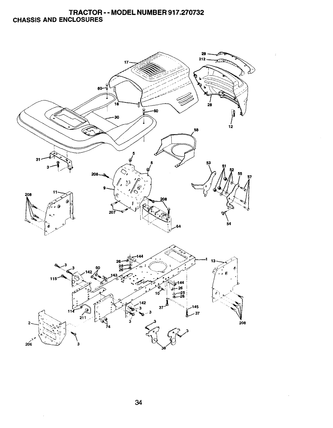 Craftsman 917.270732 owner manual Tractor - Model Number Chassis and Enclosures 