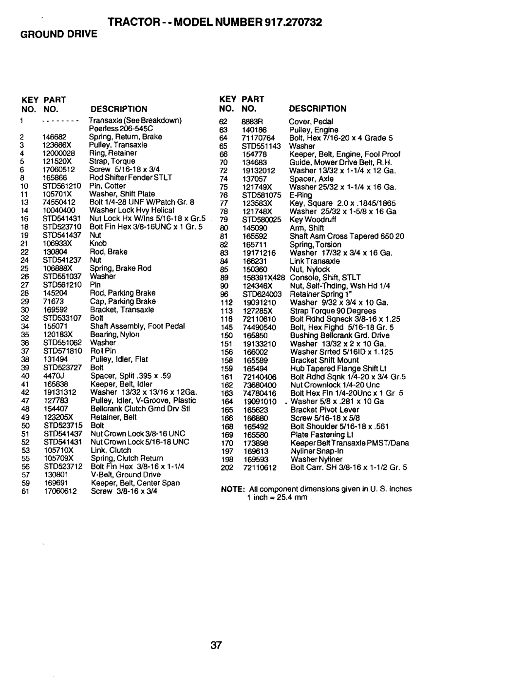 Craftsman 917.270732 owner manual Tractor - Model Number Ground Drive 