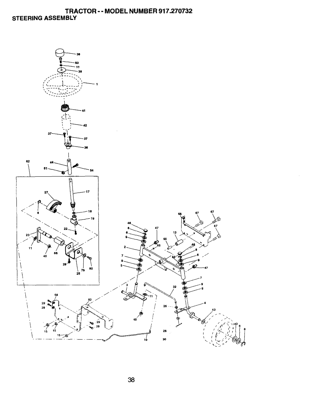 Craftsman 917.270732 owner manual Tractor - Model Number Steering Assembly 