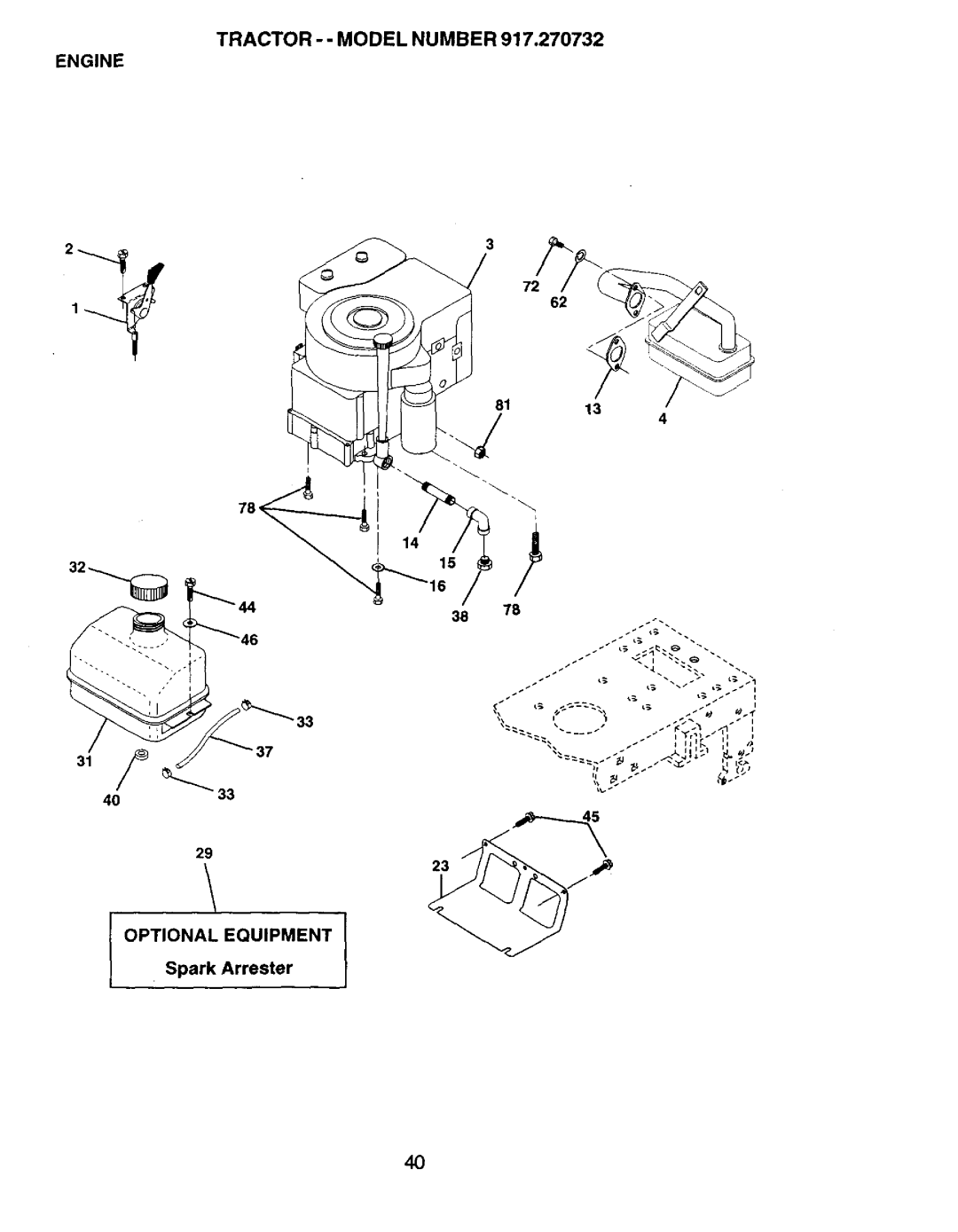 Craftsman 917.270732 owner manual Tractor - Model Number, IOPTIONALSpark ArresterEQUIPMENT, 8113 