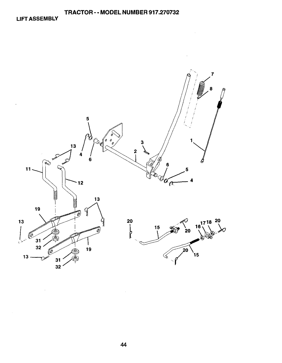 Craftsman 917.270732 owner manual Tractor - Model Number Lift Assembly, 3219 