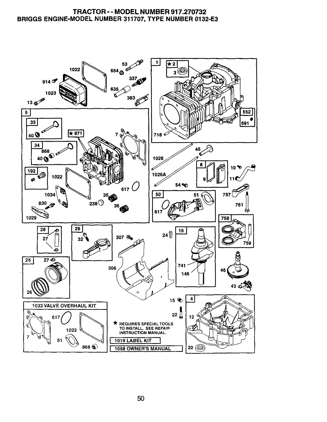 Craftsman 917.270732 owner manual Valve Overhaul KIT 