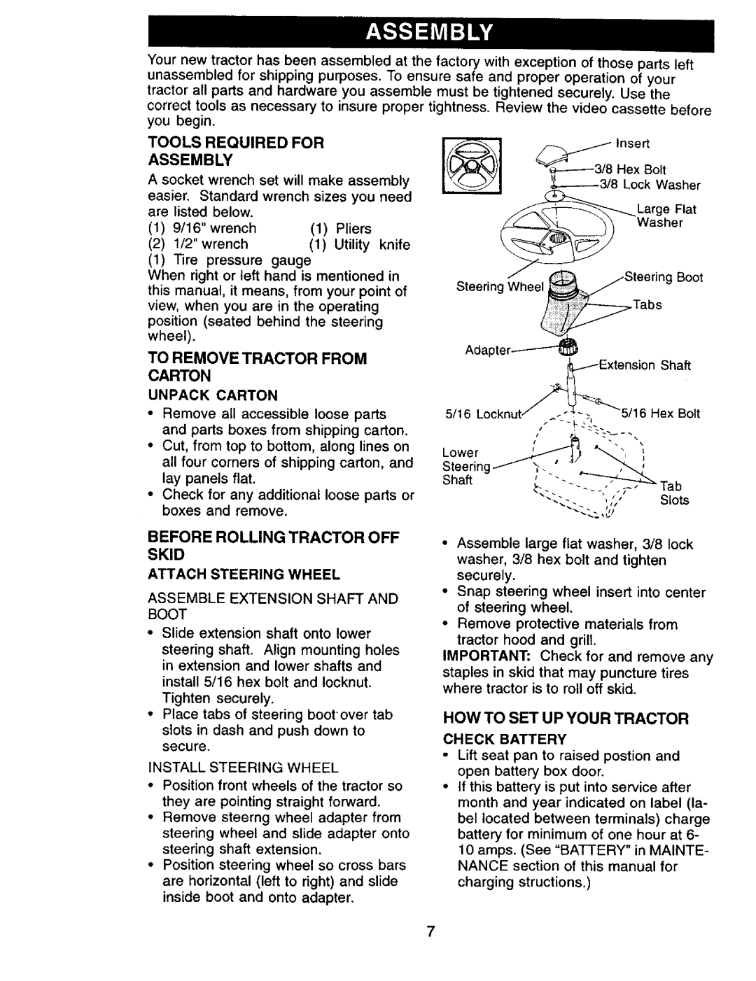 Craftsman 917.270732 owner manual Tools Required for Assembly, To Remove Tractor from, HOW to SET UP Your Tractor 