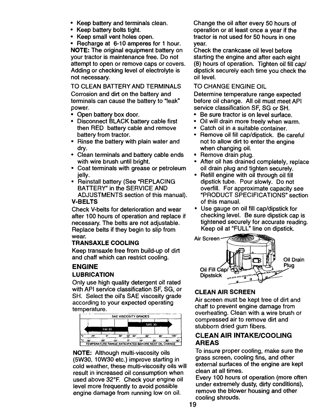 Craftsman 917.27075 owner manual Engine, Clean AIR INTAKF-JCOOLING Areas 