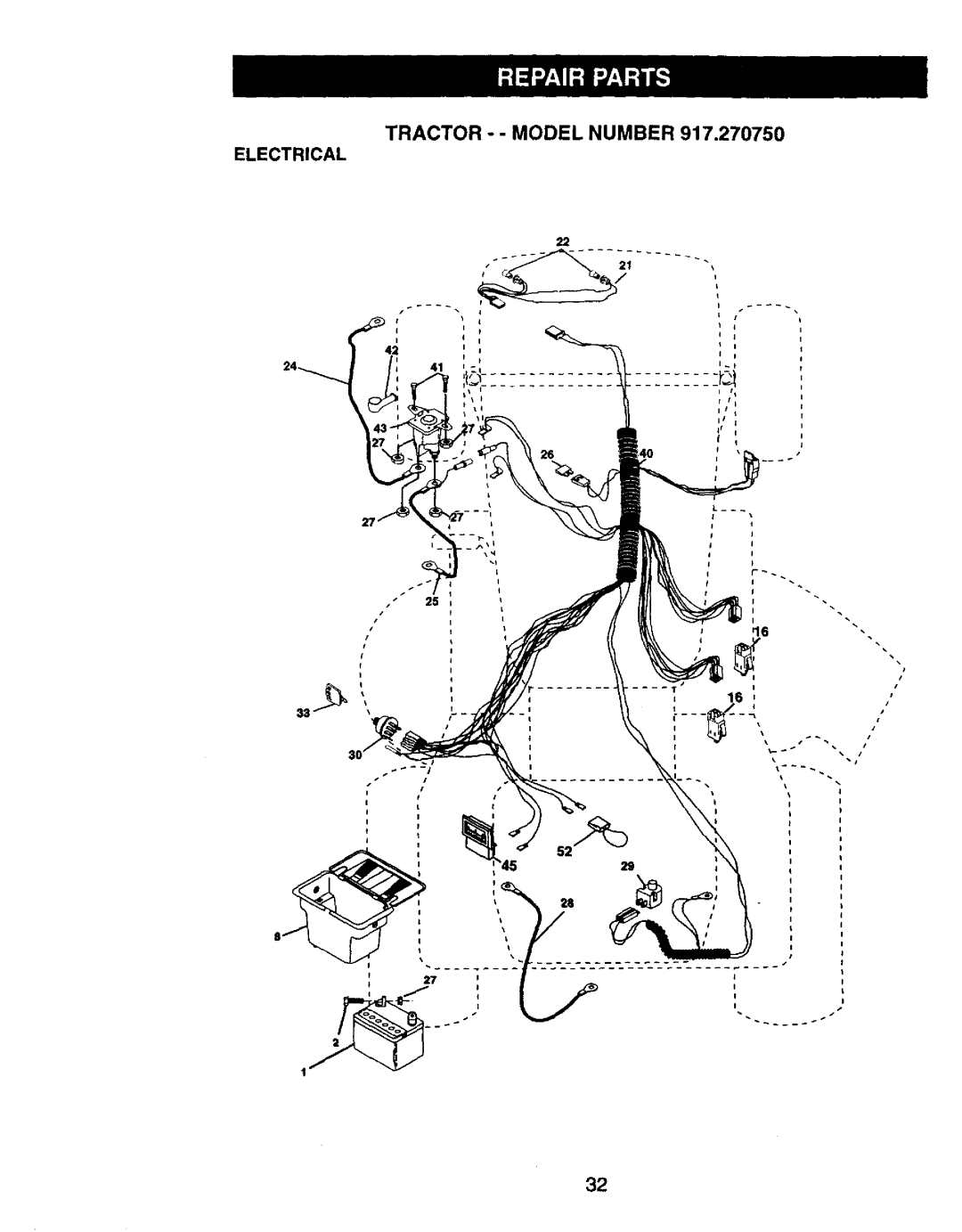 Craftsman 917.27075 owner manual Tractor --MODEL Number, Electrical 