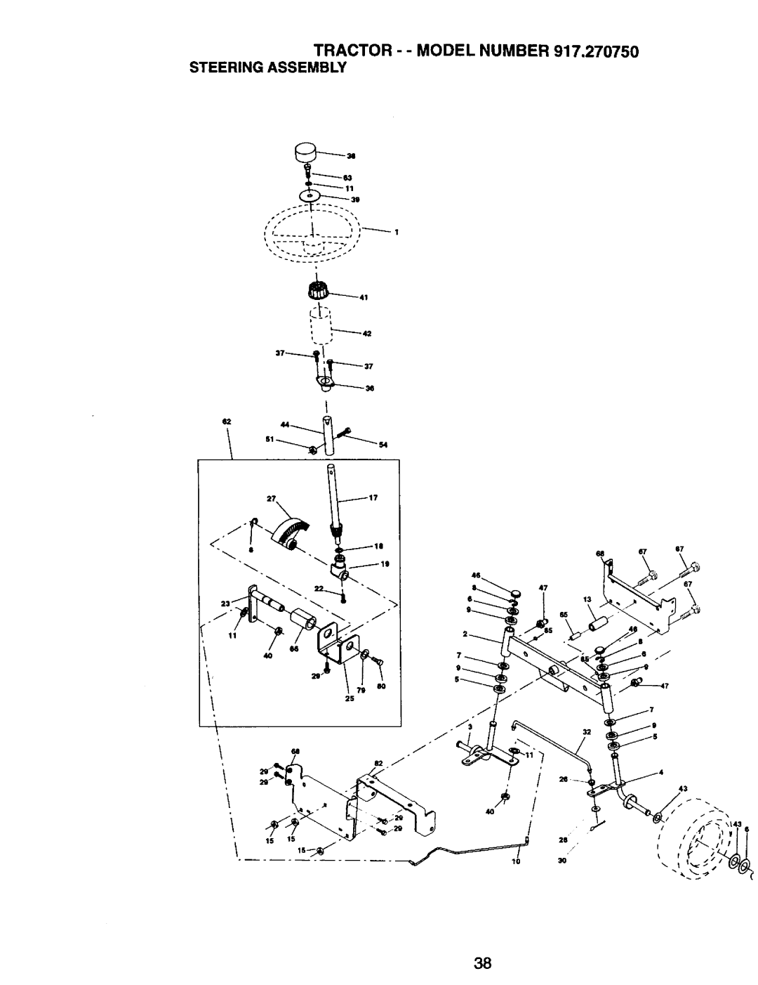 Craftsman owner manual Tractor - Model Number 917.270750 Steering Assembly 