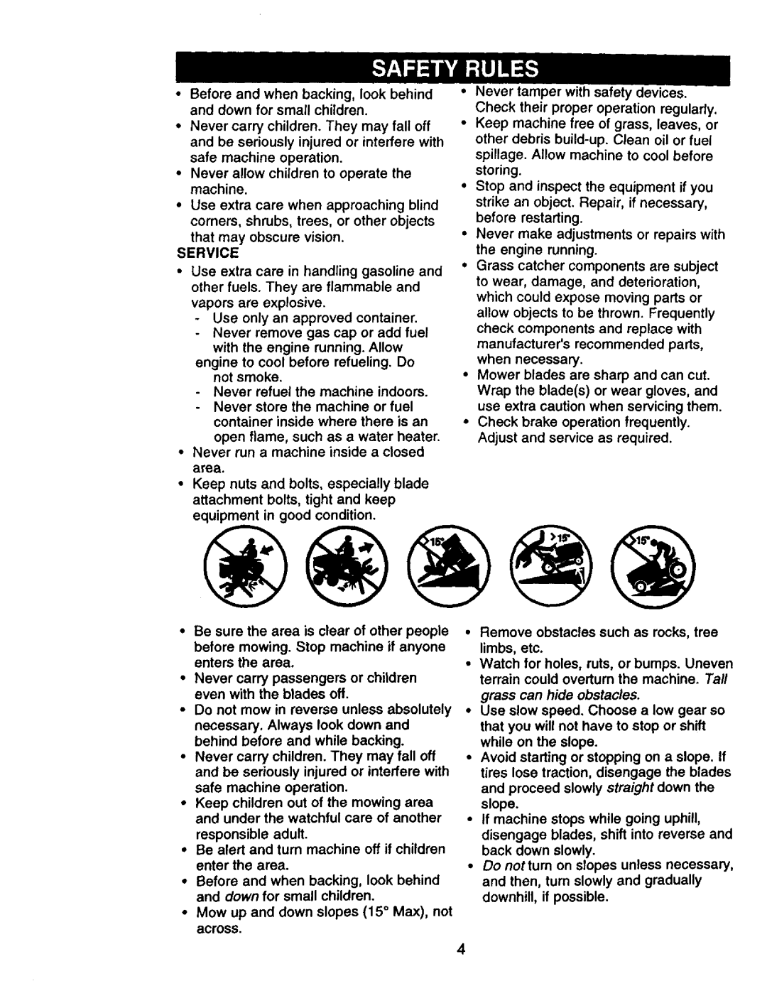 Craftsman 917.27075 owner manual Service, Grass can hide obstacles 