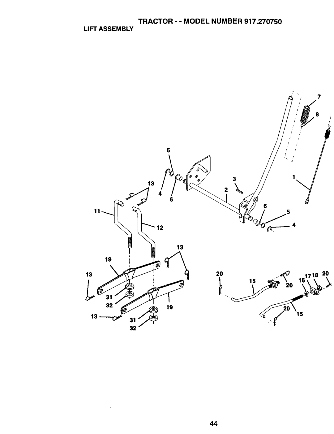 Craftsman 917.27075 owner manual Tractor - Model Number Lift Assembly 