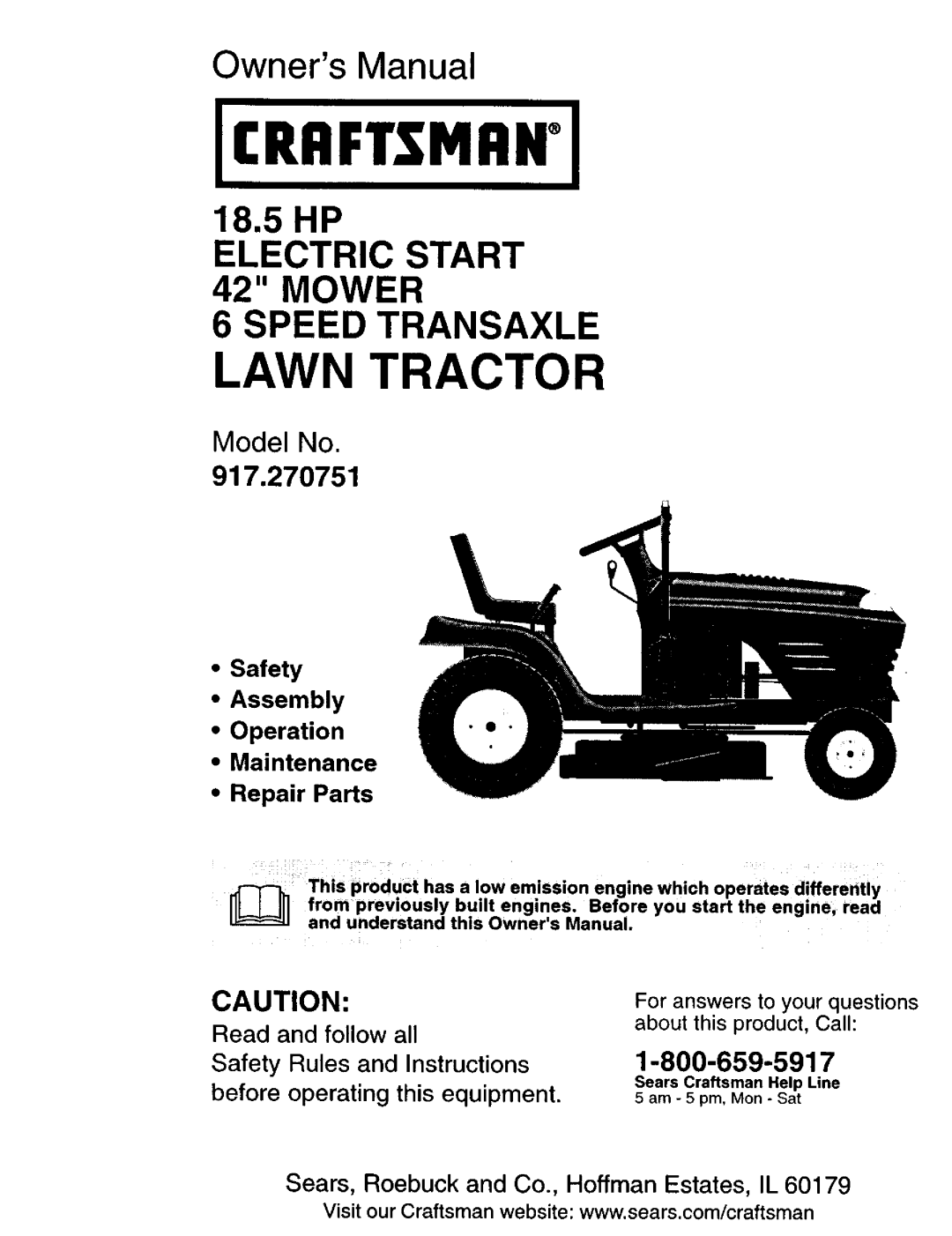 Craftsman 917.270751 owner manual CRI Ftsmrni 