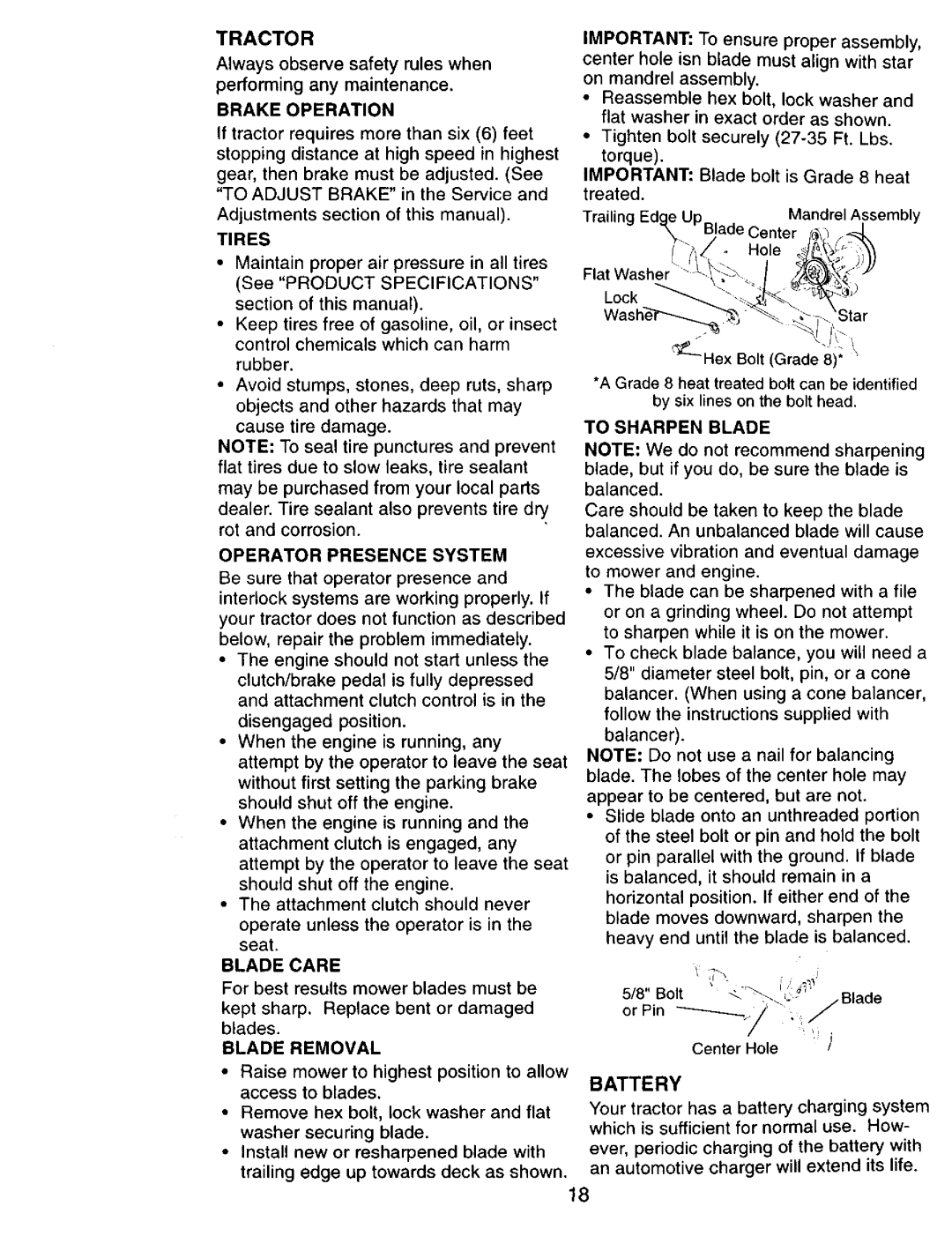 Craftsman 917.270751 owner manual Tractor 