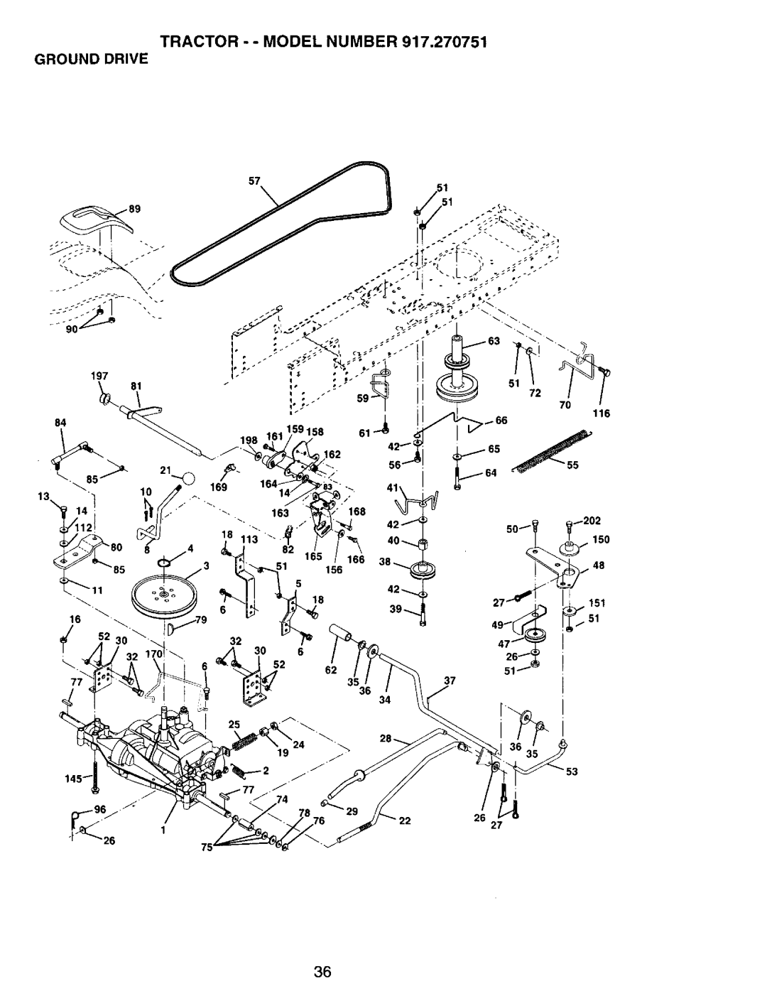 Craftsman 917.270751 owner manual Tractor - Model Number Ground Drive 