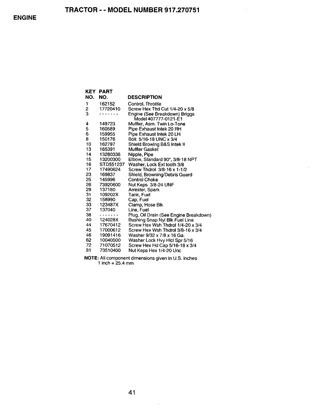 Craftsman 917.270751 owner manual Engine 