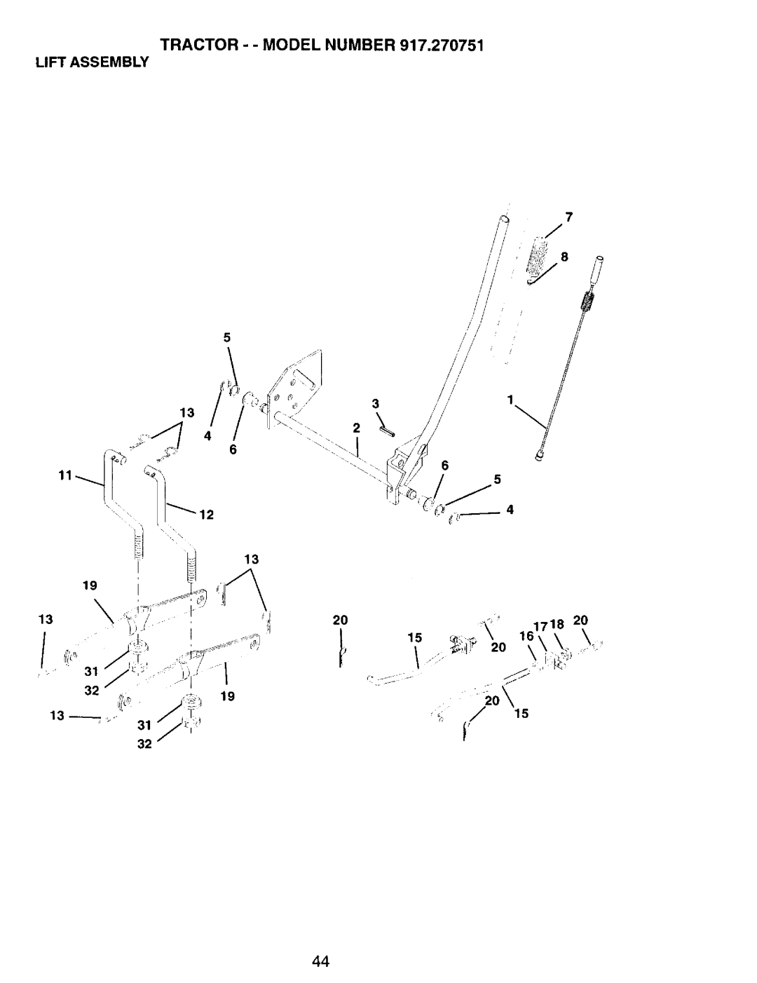 Craftsman 917.270751 owner manual Tractor - Model Number Lift Assembly 