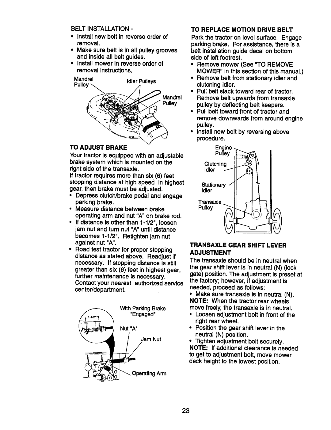 Craftsman 917.270752 owner manual To Adjust Brake 