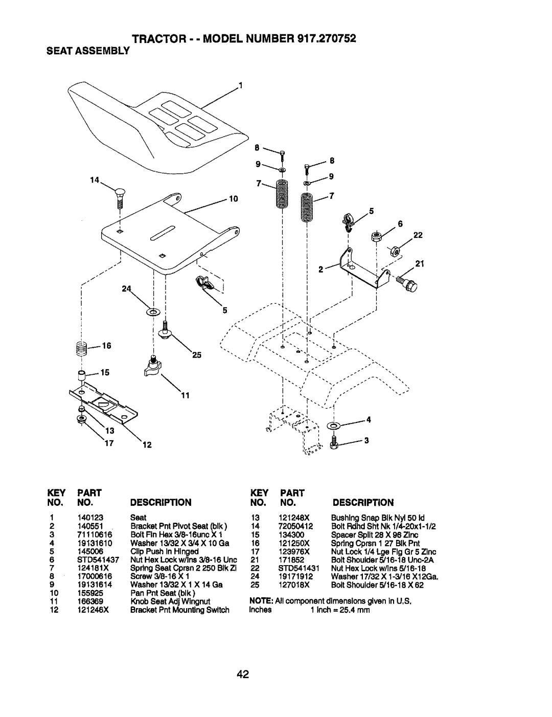 Craftsman 917.270752 owner manual Tractor - Model Number 