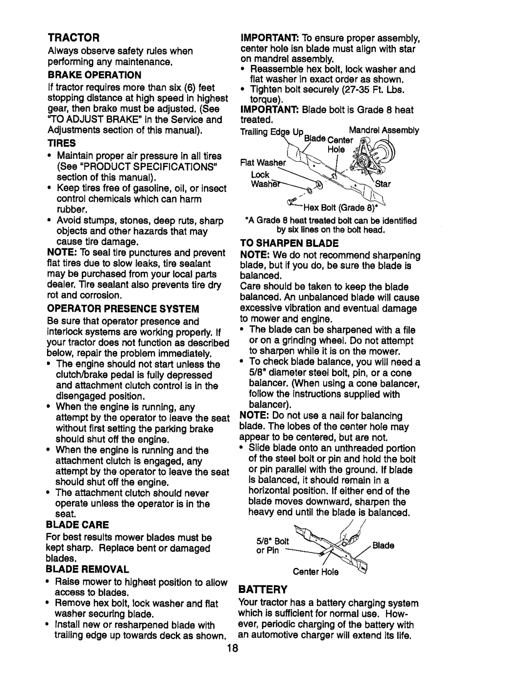 Craftsman 917.270752 owner manual Tractor 