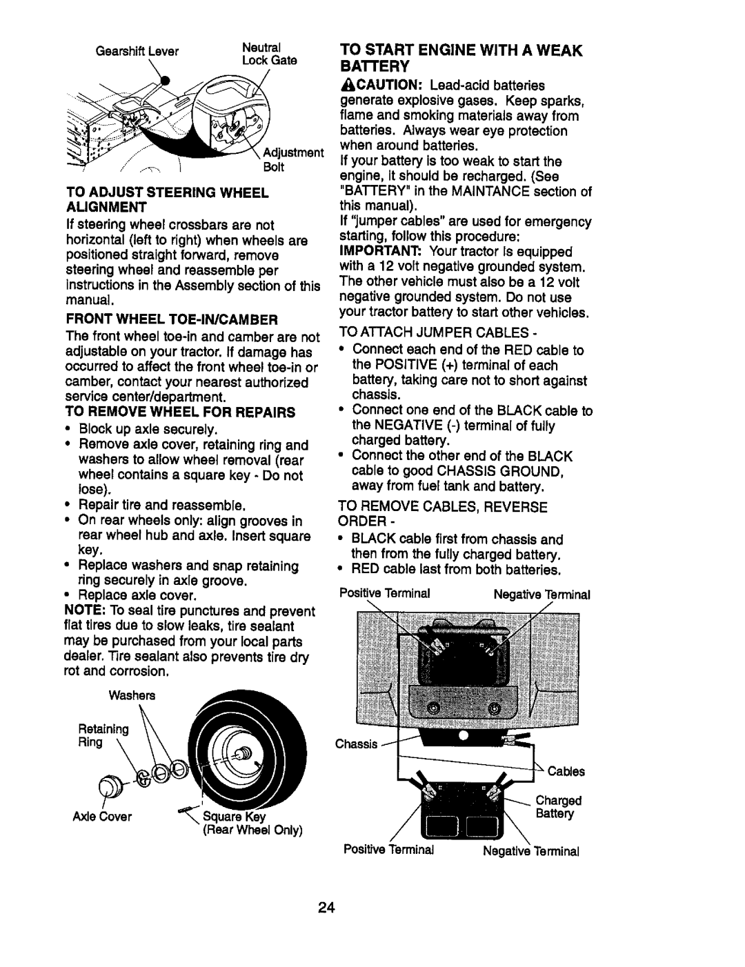 Craftsman 917.270752 owner manual To Adjust Steering Wheel Alignment 