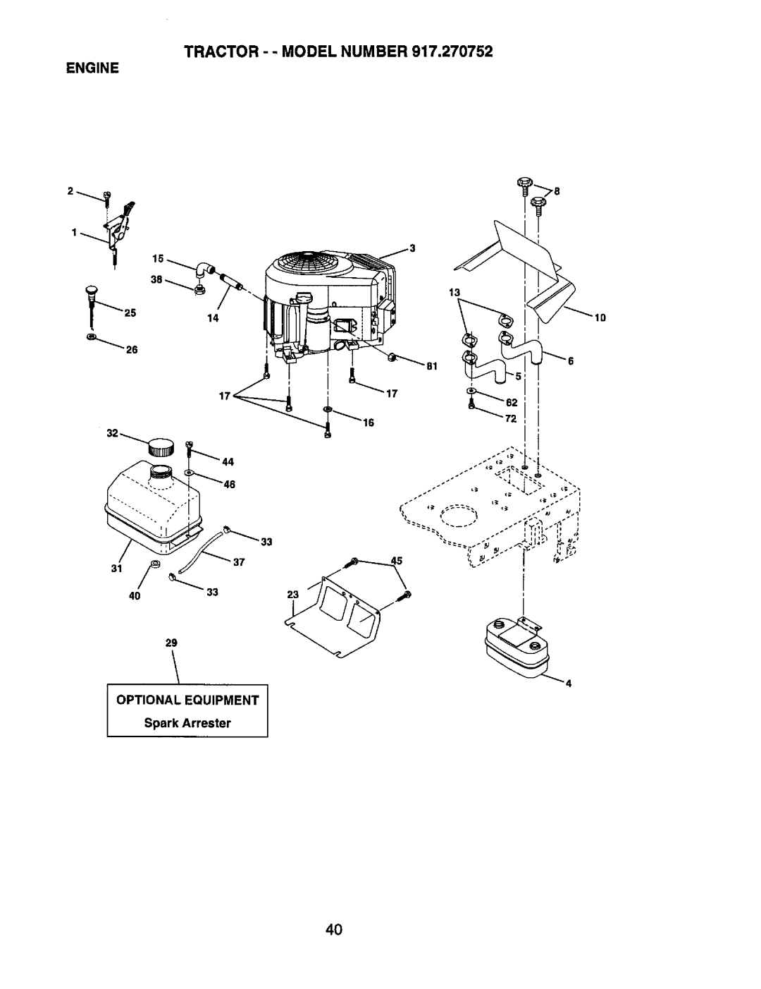 Craftsman 917.270752 owner manual Tractor - Model Number Engine 