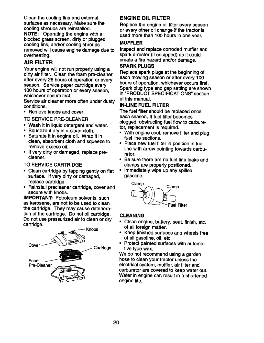 Craftsman 917.270752 owner manual Engine OIL Filter 