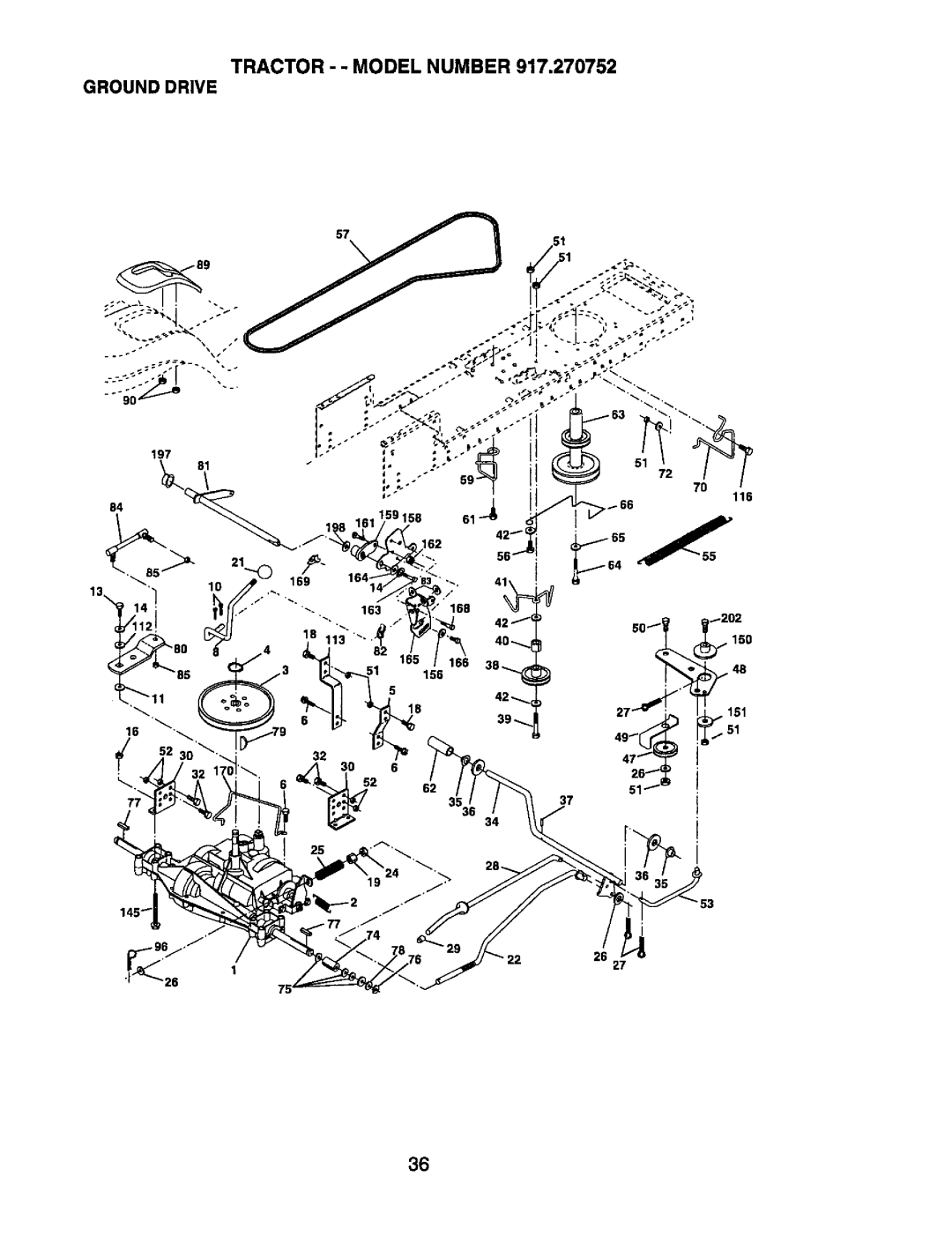 Craftsman 917.270752 owner manual Tractor - Model Number Ground Drive 