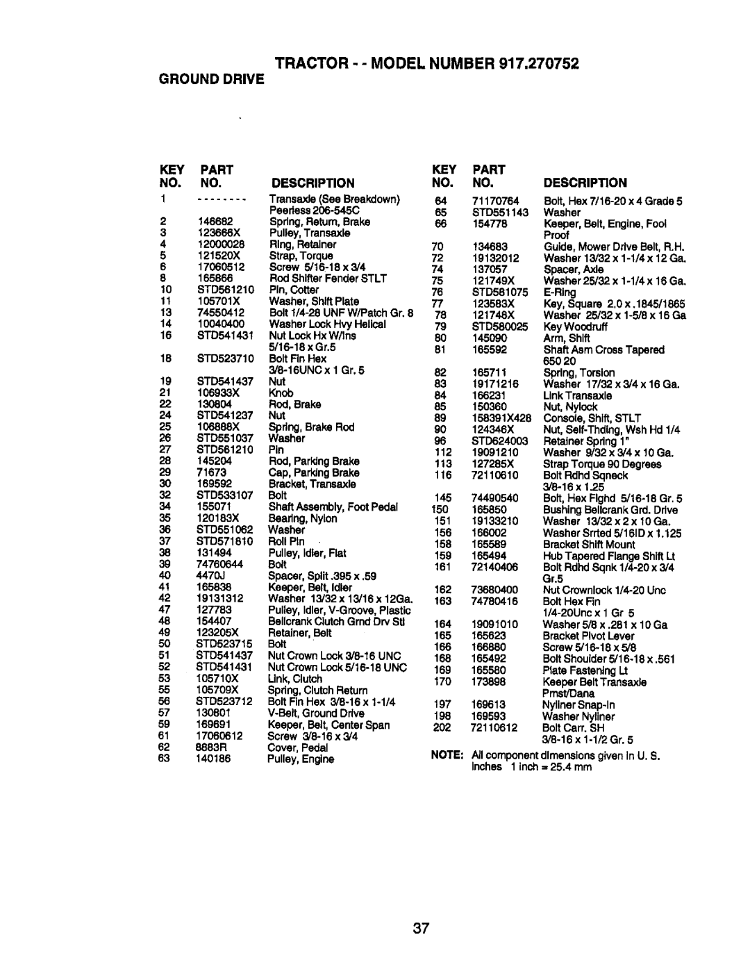 Craftsman 917.270752 owner manual Tractor -- Model Number Grounddrive 