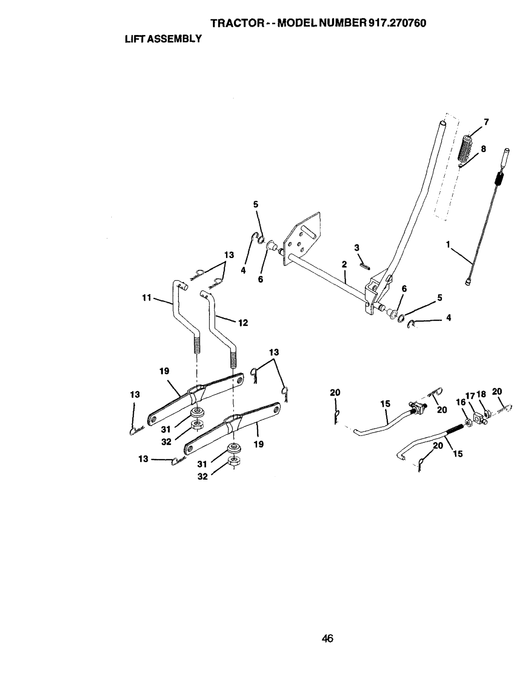 Craftsman 917.27076 manual Tractor - Model Number Lift Assembly 