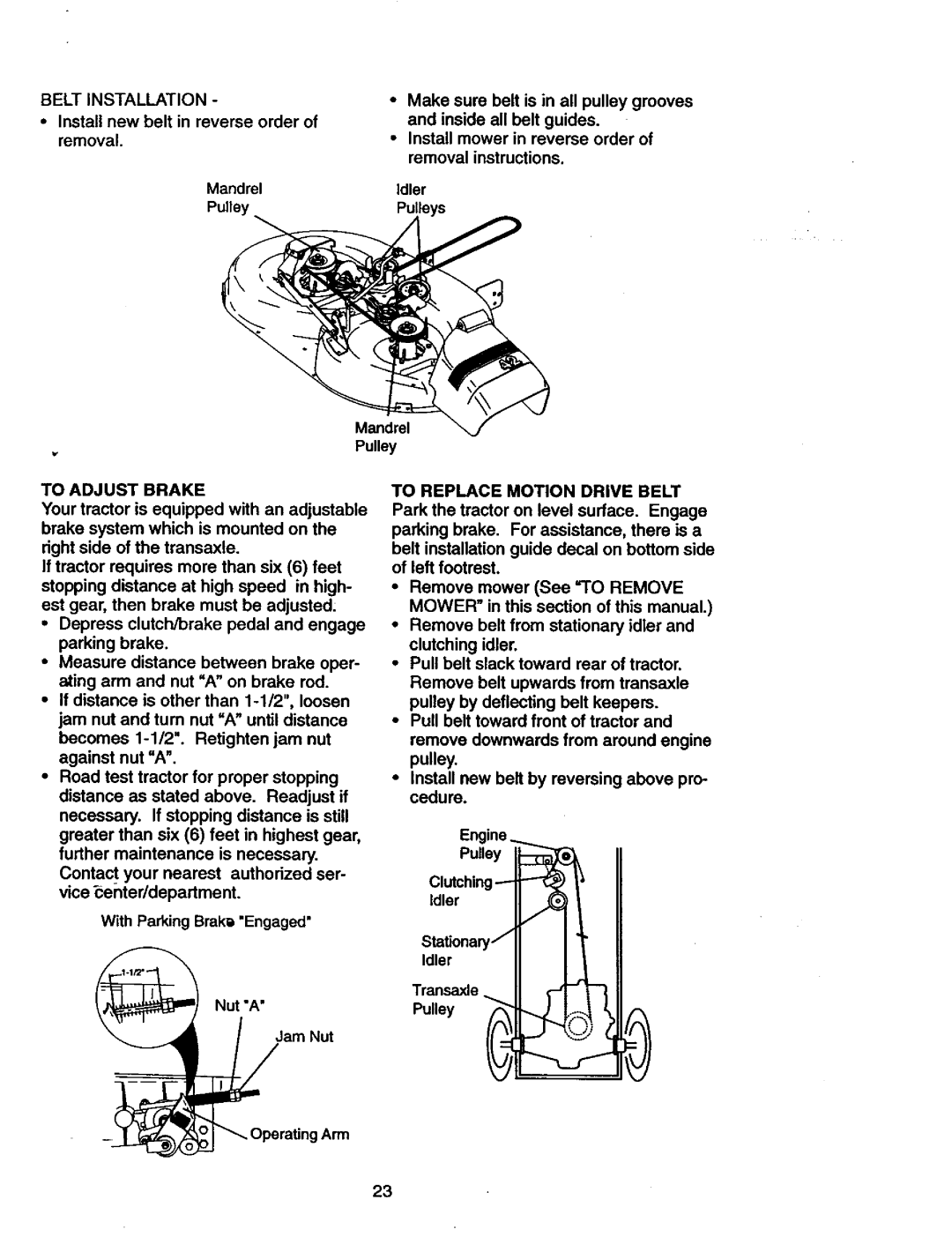 Craftsman 917.27077 manual To Adjust Brake, Am Nut 