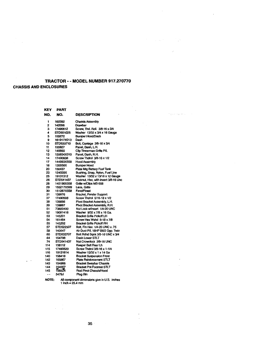 Craftsman 917.27077 manual KEY Part NO. NO.DESCRIPTION 