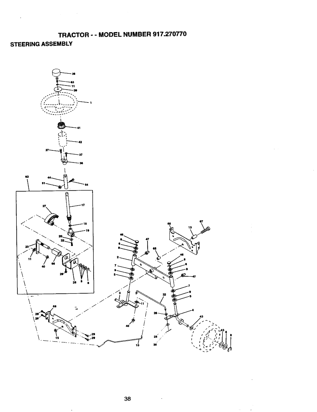 Craftsman 917.27077 manual Tractor - Model Number Steering Assembly 