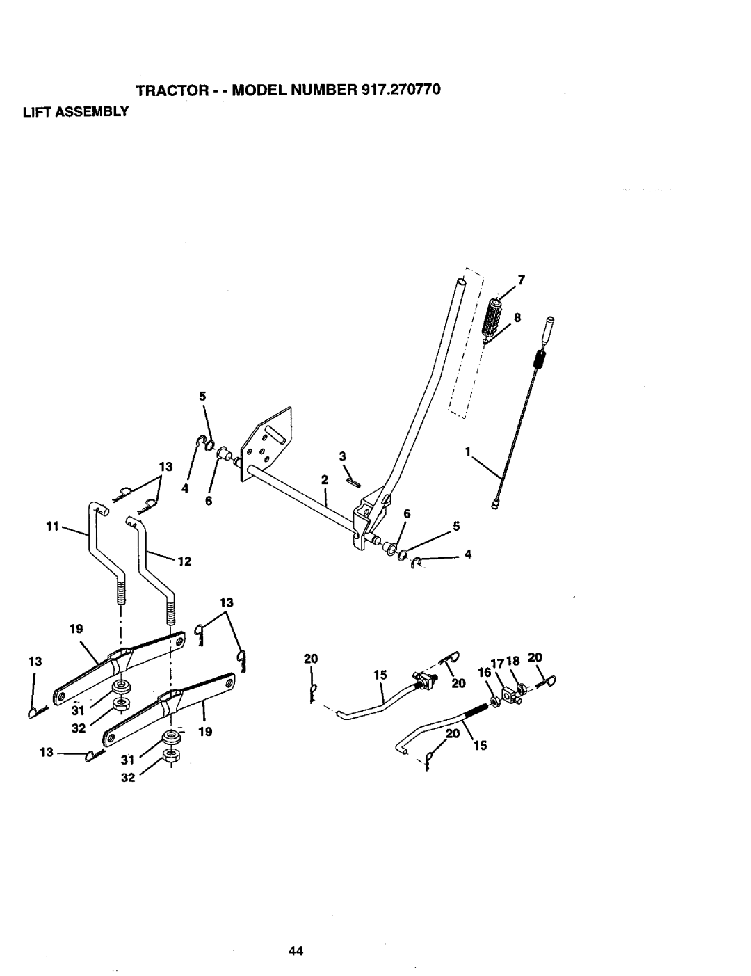 Craftsman 917.27077 manual Tractor - Model Number Lift Assembly 