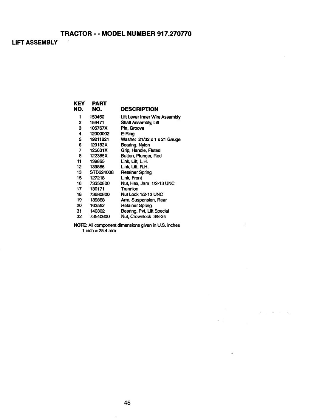 Craftsman 917.27077 manual KEY Part Description 