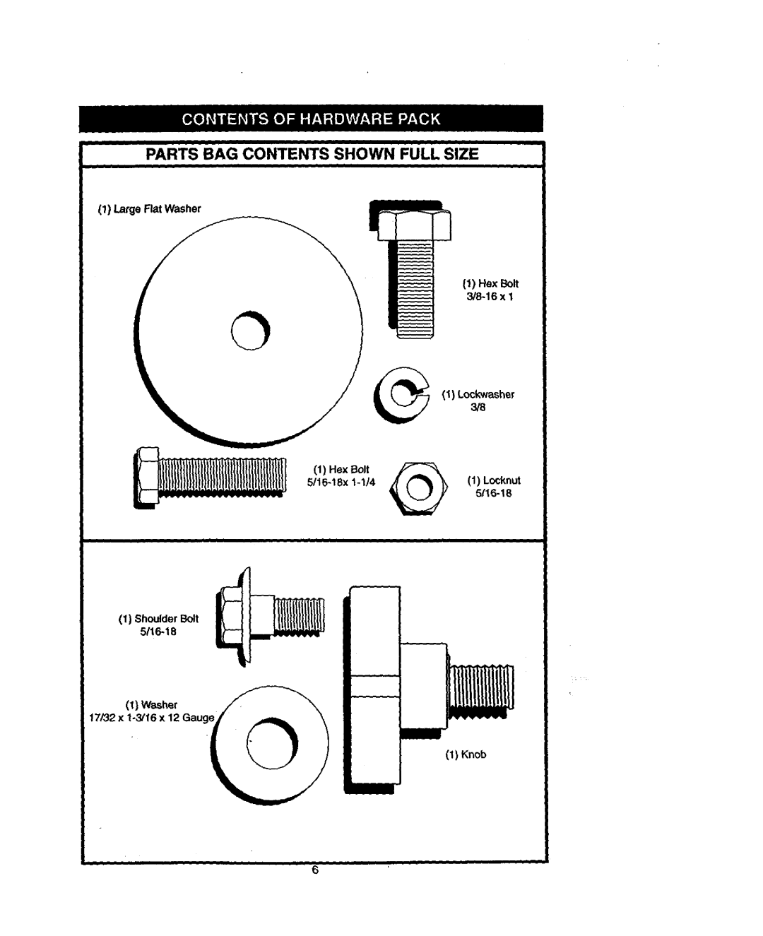 Craftsman 917.27077 manual Parts BAG Contents Shown Full Size 