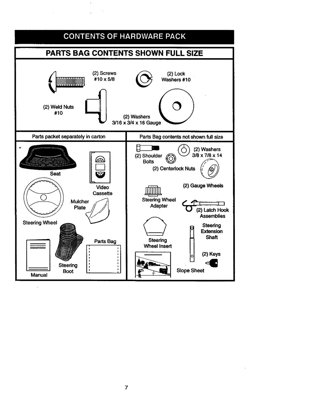 Craftsman 917.27077 manual @@ , Washers, Parts Bag Contents Shown Full Size 