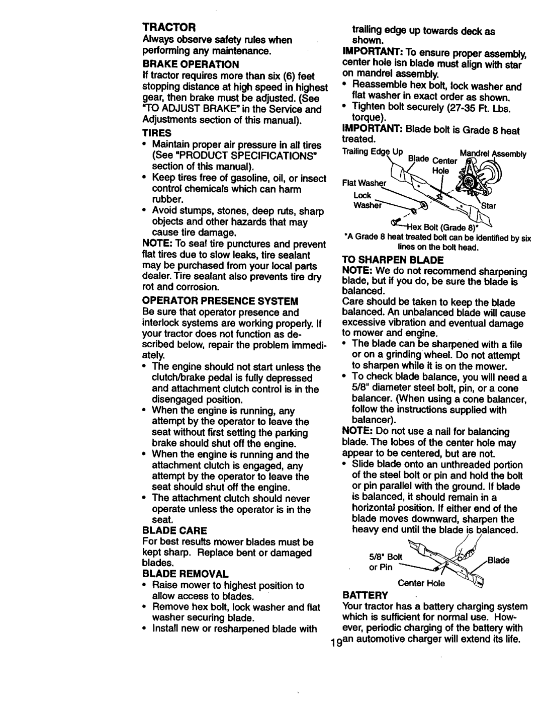 Craftsman 917.270814 owner manual Tractor 