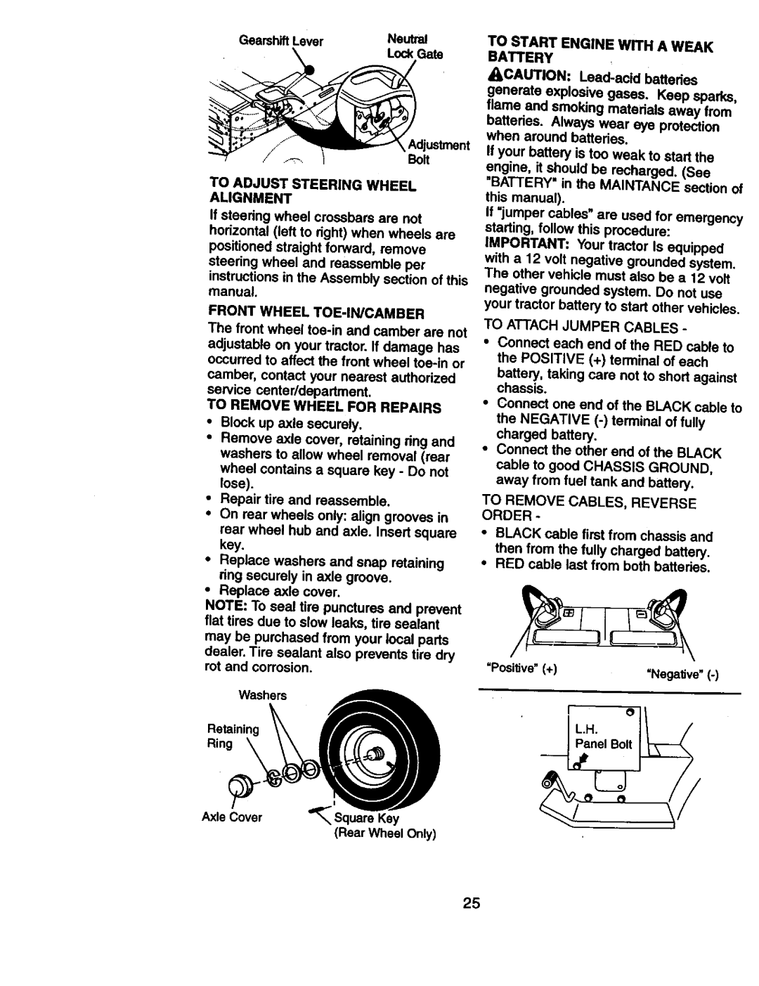 Craftsman 917.270814 To Adjust Steering Wheel Alignment, Front Wheel TOE-IN/CAMBER, To Remove Wheel for Repairs 