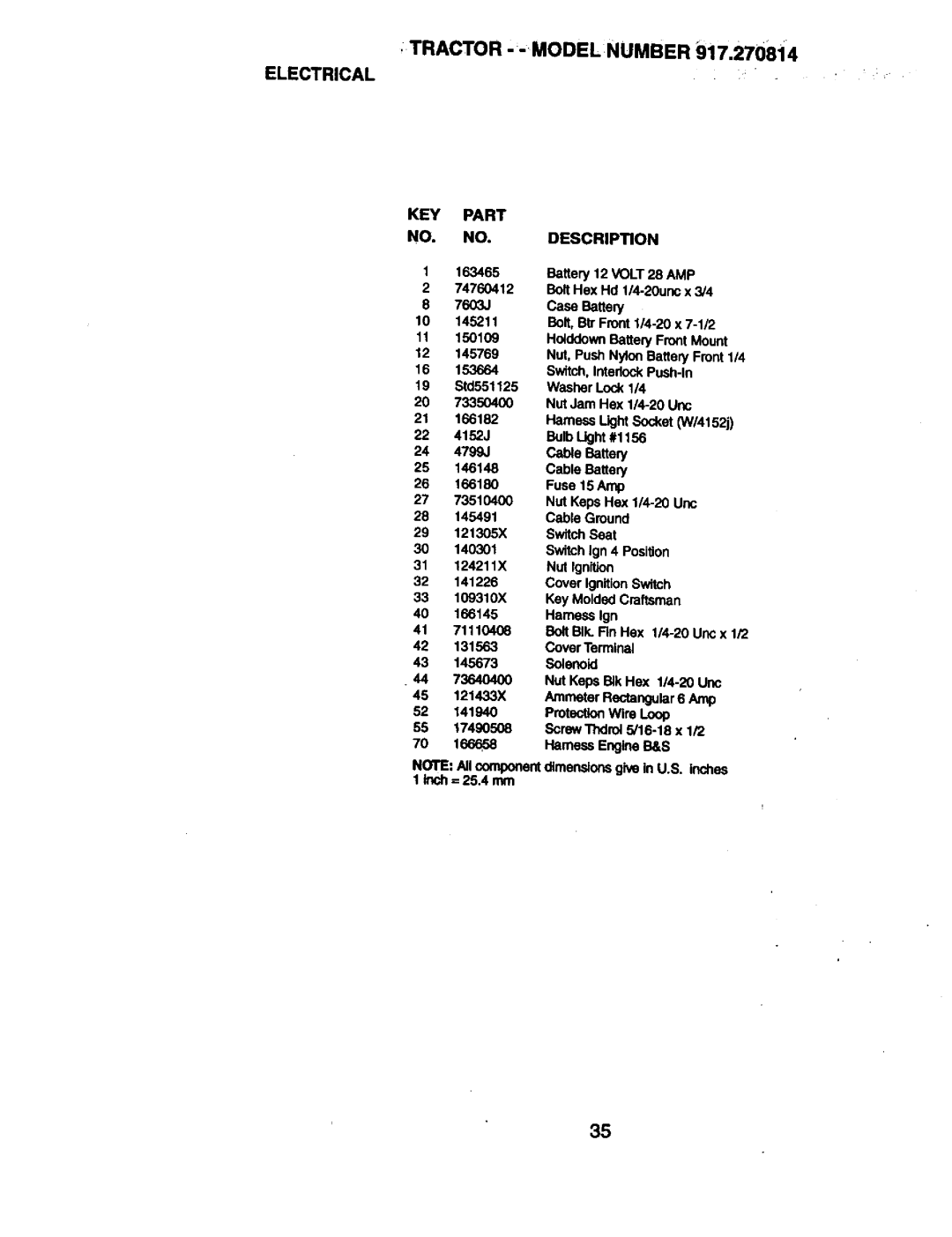 Craftsman 917.270814 owner manual Tractor --MODELNUMBER, KEY Part Description 