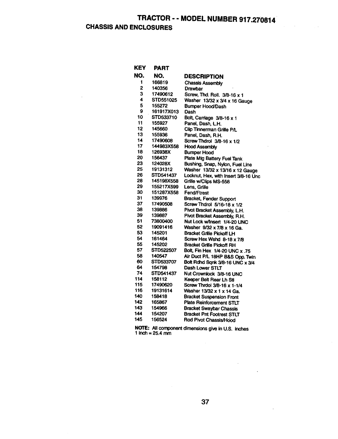 Craftsman owner manual Tractor - Model Number 917.270814 Chassisand Enclosures, KEY Part 