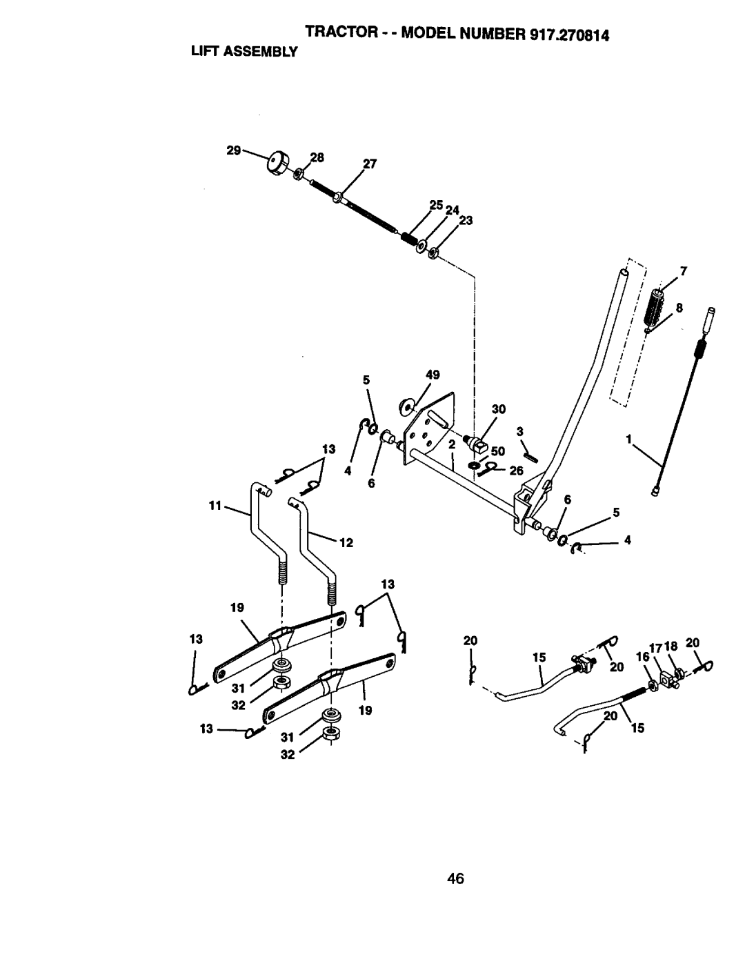 Craftsman 917.270814 owner manual Tractor - Model Number Lift Assembly 